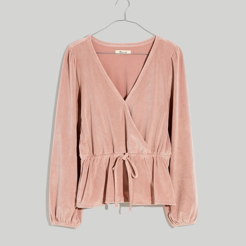 Madewell Corduroy Tie Front Faux Wrap Blush Top (S)